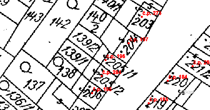 Žiželice 196 na parcele st. 205/1 v KÚ Žiželice nad Cidlinou, Katastrální mapa
