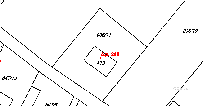 Guty 208, Třinec na parcele st. 473 v KÚ Guty, Katastrální mapa