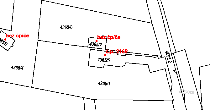 Předměstí 2168, Litoměřice na parcele st. 4365/5 v KÚ Litoměřice, Katastrální mapa