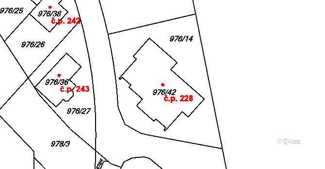 Řícmanice 228 na parcele st. 976/42 v KÚ Řícmanice, Katastrální mapa