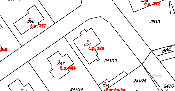 Štoky 386 na parcele st. 657 v KÚ Štoky, Katastrální mapa