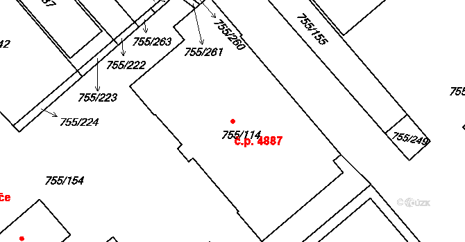 Rýnovice 4887, Jablonec nad Nisou na parcele st. 755/114 v KÚ Rýnovice, Katastrální mapa