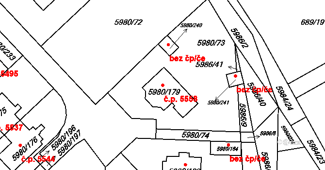 Chomutov 5558 na parcele st. 5980/179 v KÚ Chomutov I, Katastrální mapa