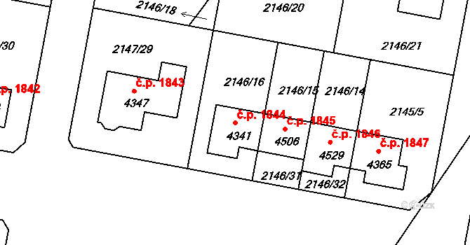 Čelákovice 1844 na parcele st. 4341 v KÚ Čelákovice, Katastrální mapa