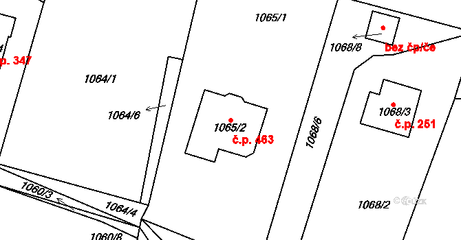 Senec 463, Zruč-Senec na parcele st. 1065/2 v KÚ Senec u Plzně, Katastrální mapa