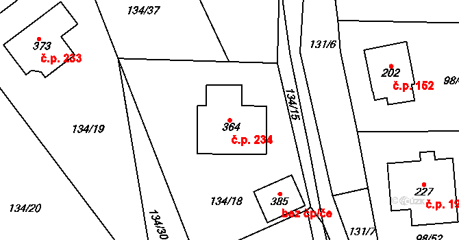 Vysoká Pec 234, Bohutín na parcele st. 364 v KÚ Vysoká Pec u Bohutína, Katastrální mapa