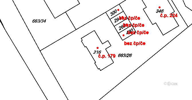 Valeč 179 na parcele st. 216 v KÚ Valeč u Hrotovic, Katastrální mapa
