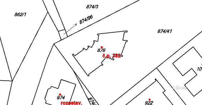Želivec 382, Sulice na parcele st. 876 v KÚ Sulice, Katastrální mapa