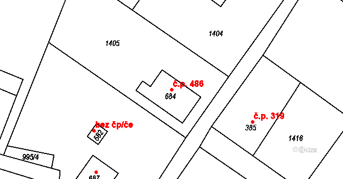 Nebory 486, Třinec na parcele st. 684 v KÚ Nebory, Katastrální mapa