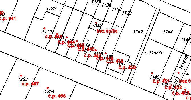 Bruntál 448 na parcele st. 1135 v KÚ Bruntál-město, Katastrální mapa