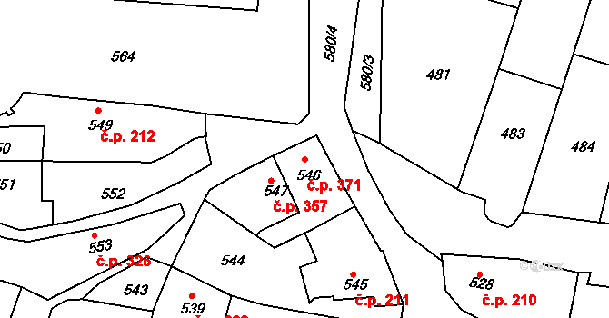 Předměstí 371, Litoměřice na parcele st. 546 v KÚ Litoměřice, Katastrální mapa