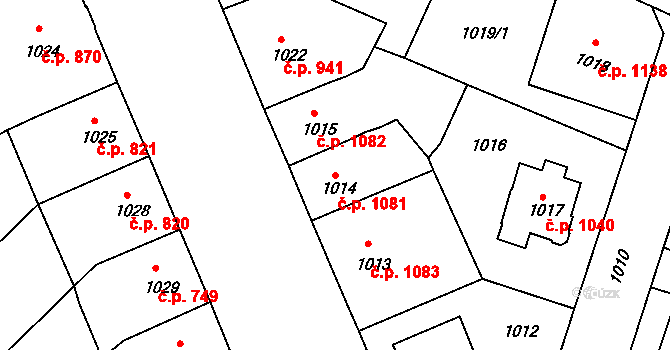 Předměstí 1081, Litoměřice na parcele st. 1014 v KÚ Litoměřice, Katastrální mapa
