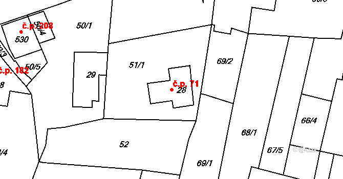 Držkov 71 na parcele st. 28 v KÚ Držkov, Katastrální mapa