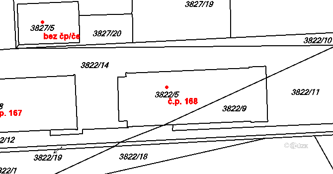 Sušice 168, Moravská Třebová na parcele st. 3822/5 v KÚ Moravská Třebová, Katastrální mapa
