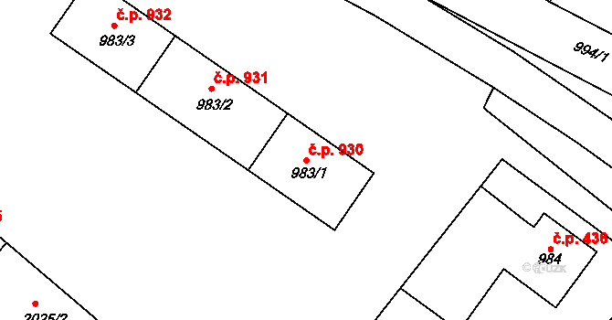 Bystřice nad Pernštejnem 930 na parcele st. 983/1 v KÚ Bystřice nad Pernštejnem, Katastrální mapa