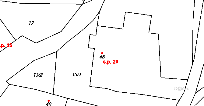 Blehov 20, Zhoř na parcele st. 46 v KÚ Blehov, Katastrální mapa