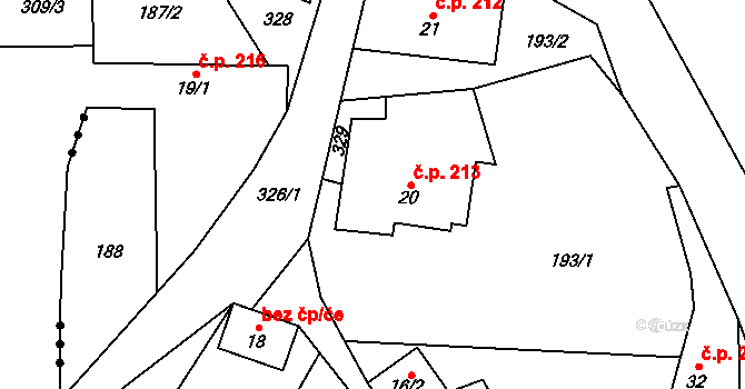 Štěpánov nad Svratkou 213 na parcele st. 20 v KÚ Olešnička, Katastrální mapa