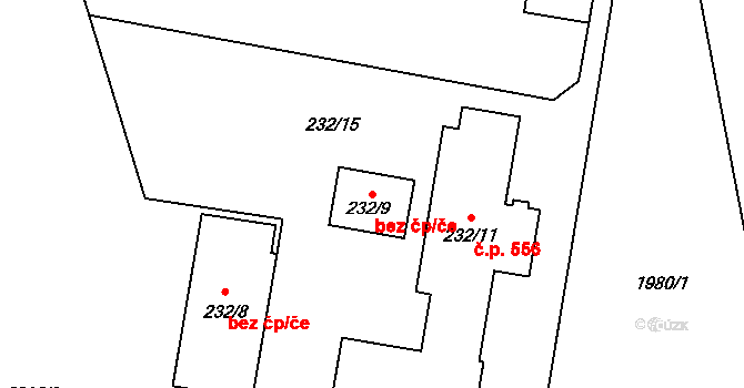 Velká Bystřice 38658178 na parcele st. 232/9 v KÚ Velká Bystřice, Katastrální mapa