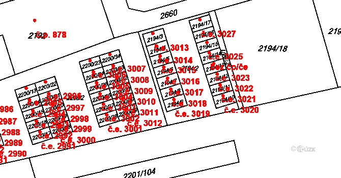 Prostřední Suchá 3018, Havířov na parcele st. 2194/8 v KÚ Prostřední Suchá, Katastrální mapa