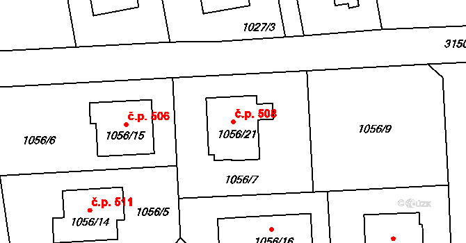 Píšť 508 na parcele st. 1056/21 v KÚ Píšť, Katastrální mapa
