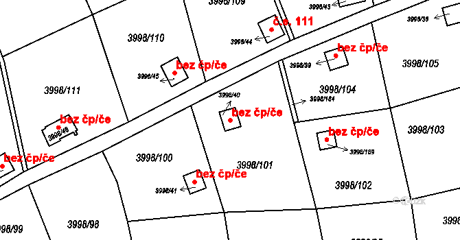 Těšovice 44368178 na parcele st. 3998/40 v KÚ Těšovice, Katastrální mapa