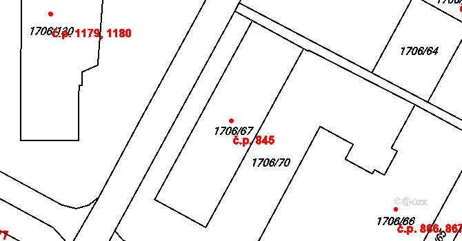 Hlučín 845 na parcele st. 1706/67 v KÚ Hlučín, Katastrální mapa