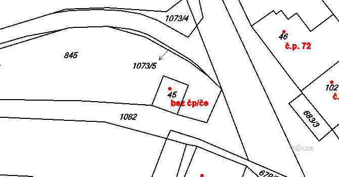Zvíkovec 47238178 na parcele st. 45 v KÚ Zvíkovec, Katastrální mapa
