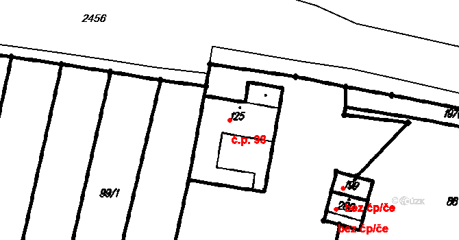 Újezdec 98 na parcele st. 125 v KÚ Újezdec u Osvětiman, Katastrální mapa