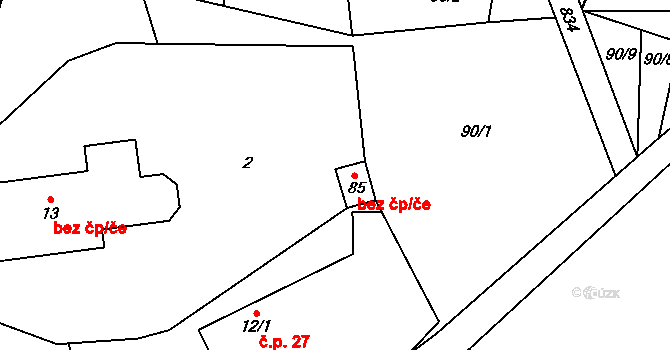 Pelhřimov 48656178 na parcele st. 85 v KÚ Chvojnov, Katastrální mapa