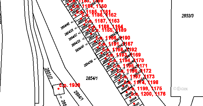 Český Těšín 1169,1193 na parcele st. 2854/11 v KÚ Český Těšín, Katastrální mapa