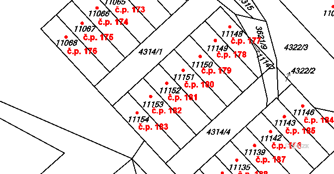 Cihelna 181, Pardubice na parcele st. 11152 v KÚ Pardubice, Katastrální mapa