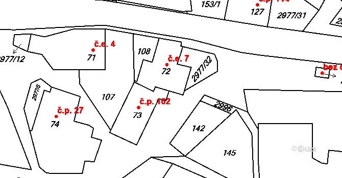 Česká Rybná 7, Proseč na parcele st. 72 v KÚ Česká Rybná, Katastrální mapa