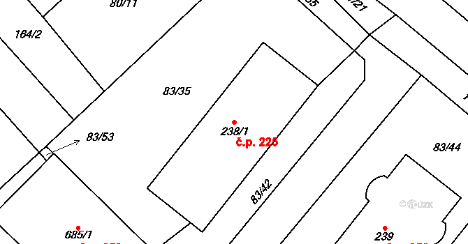 Horní Počaply 225 na parcele st. 238/1 v KÚ Horní Počaply, Katastrální mapa