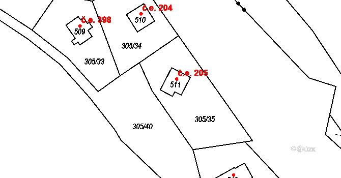 Černolice 205 na parcele st. 511 v KÚ Černolice, Katastrální mapa