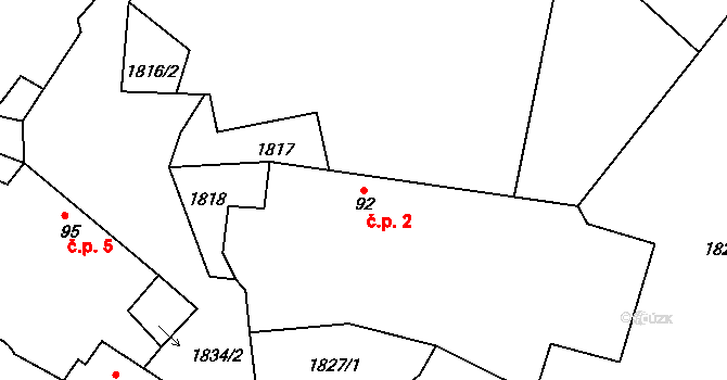 Popovice 2, Šebířov na parcele st. 92 v KÚ Záříčí u Mladé Vožice, Katastrální mapa