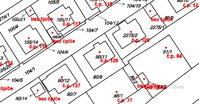 Plzeňské Předměstí 126, Horšovský Týn na parcele st. 90/11 v KÚ Horšovský Týn, Katastrální mapa