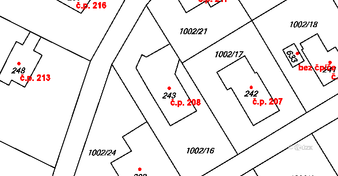 Velká Ves 208, Broumov na parcele st. 243 v KÚ Velká Ves u Broumova, Katastrální mapa