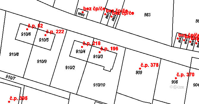 Jakubské Předměstí 196, Jaroměř na parcele st. 910/3 v KÚ Jaroměř, Katastrální mapa