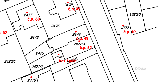 Cihelny 52, Jaroměř na parcele st. 2472/3 v KÚ Jaroměř, Katastrální mapa