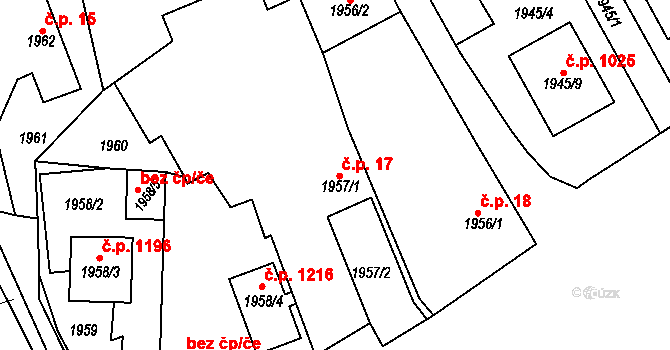 Třemošná 17 na parcele st. 1957/1 v KÚ Třemošná, Katastrální mapa