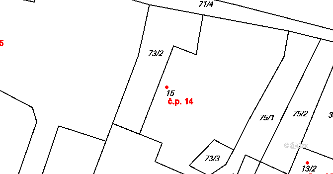 Labské Chrčice 14 na parcele st. 15 v KÚ Labské Chrčice, Katastrální mapa
