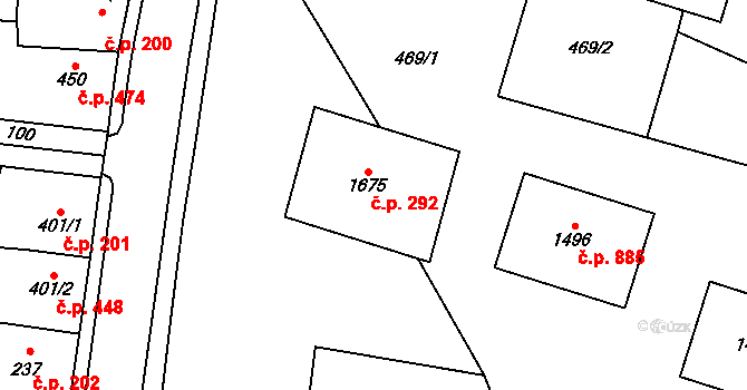 Přelouč 292 na parcele st. 1675 v KÚ Přelouč, Katastrální mapa