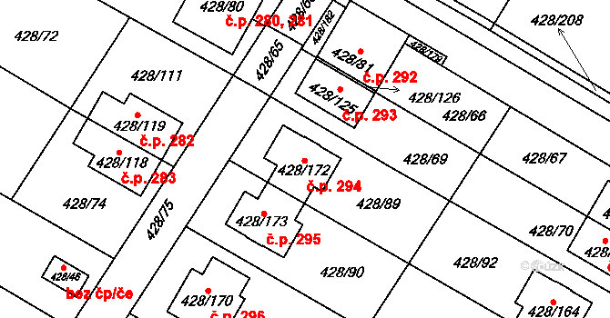Rebešovice 294 na parcele st. 428/172 v KÚ Rebešovice, Katastrální mapa