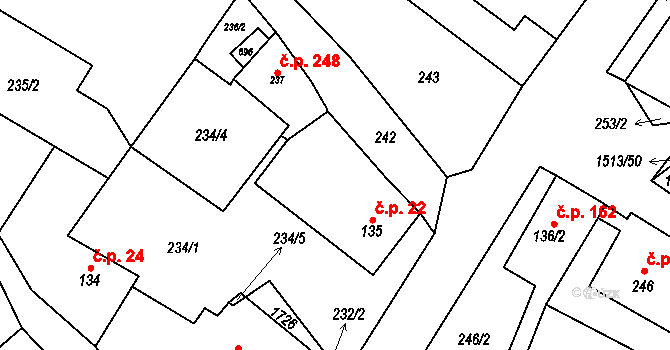 Libhošť 22 na parcele st. 135 v KÚ Libhošť, Katastrální mapa