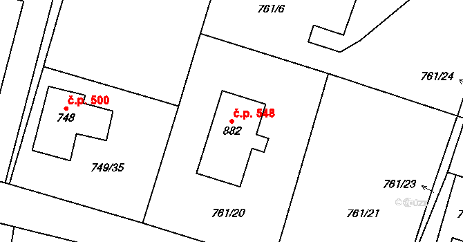 Řevničov 548 na parcele st. 882 v KÚ Řevničov, Katastrální mapa