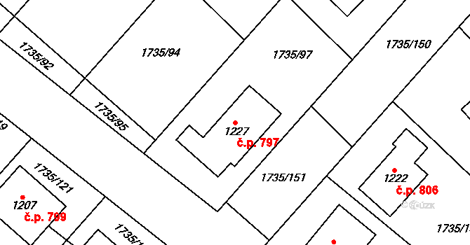 Polešovice 797 na parcele st. 1227 v KÚ Polešovice, Katastrální mapa