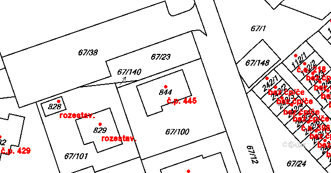 Meziboří 445 na parcele st. 844 v KÚ Meziboří u Litvínova, Katastrální mapa