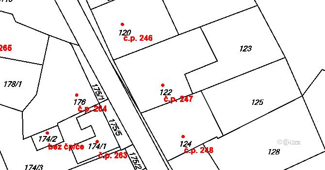 Kamenice nad Lipou 247 na parcele st. 122 v KÚ Kamenice nad Lipou, Katastrální mapa