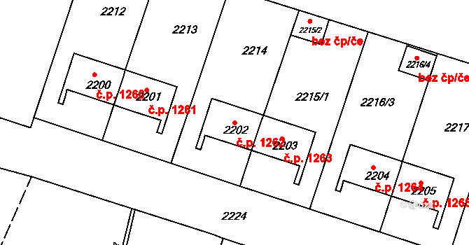 Vejprty 1262 na parcele st. 2202 v KÚ Vejprty, Katastrální mapa