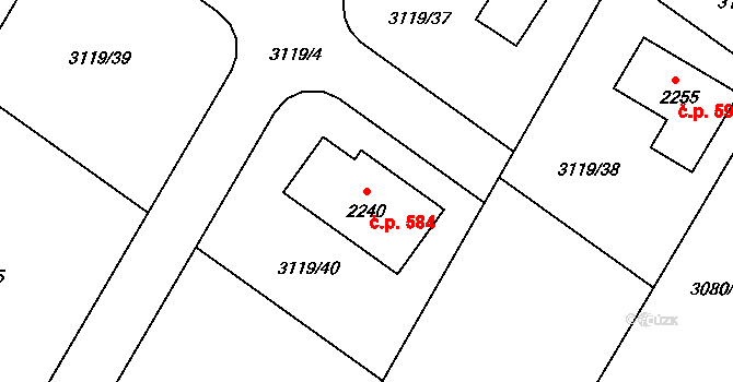 Týnec nad Sázavou 584 na parcele st. 2240 v KÚ Týnec nad Sázavou, Katastrální mapa